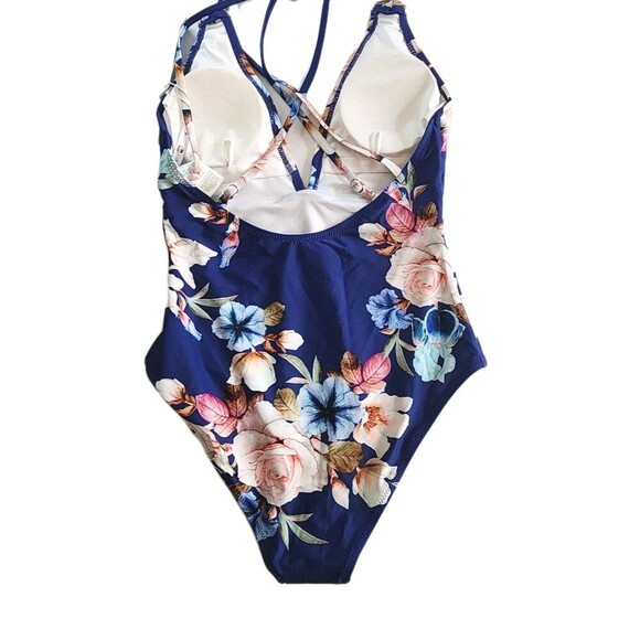CUPSHE NWT Blue Floral Padded One Piece Swimsuit V-Neck Bathing Suit Size Small - Picture 7 of 11